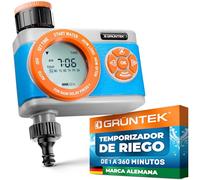 GRÜNTEK Programador de Riego Jardín con Temporizador Automático - Aspersor con Programa multifunción y duración de 1 a 360 min. Gris, naranja, Azul