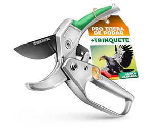 GRÜNTEK Tijeras de Podar Jardín Profesional Cóndor 20cm con Trinquete, Tijera de Yunque Recolectora, Cortarramas con Hoja de Acero Antiadherente y Mangos de Aluminio