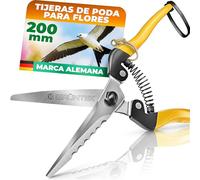 GRÜNTEK Tijeras de podar Pequena (200 mm) Tijera de flores precisa y comoda. Tijeras para bonsai y plantas. Hoja de carbono, tijeras para florista. Herremienta jardíneria profesional