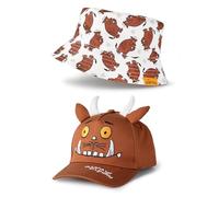 Gruffalo The Friends Conjunto de Gorra y Sombrero Tipo Pescador marrón para niños, Paquete de 2 | Diseño de Personajes Reversible con Orejas y Cuernos en 3D