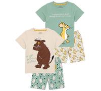 Gruffalo The Kids 2 Pack Pijamas | Niños Niñas Niños Pequeños Beige Verde Manga Corta Camiseta Shorts Set | Monster Mouse Character Mercancía temática de Ropa de Dormir