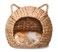 GRUGOODS Cama para gatos trenzada a mano de mimbre, casa de jacinto de agua natural para mascotas, pequeña cama mecedora colgante, cesta para escondite de animales