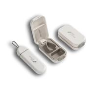 GRUGOODS Divisor de pastillas y caja para pastillas, juego de cortador de pastillas para píldoras pequeñas y grandes y pastillero perfecto para viajes, caja de medicamentos con cerradura de seguridad