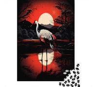 Grulla al Atardecer rojoEstilo de Pintura con Tinta japonesaRompecabezas De 1000 Piezas para Adultos, Juegos EduGatoivos52x38cm/1000pcs