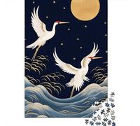 Grulla Blanca Cielo Nocturno Puzzle de 1000 Piezas Papel para Adultos Vista Nocturna Relajante Hogar 52x38cm/1000pcs