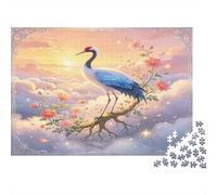 Grulla Blanca Puzzle de 1000 Piezas Puzzle para Adultos Cartón Amanecer Entre Nubes Rosadas Relajación Decorativo Regalo Familiar 38x26cm/1000pcs