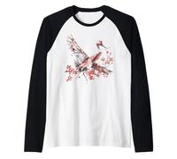 Grulla de Corona roja de Origami Kawaii | Grúa de Flores de Camiseta Manga Raglan
