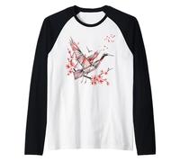 Grulla Japonesa de Origami de Corona roja T para grulla Camiseta Manga Raglan