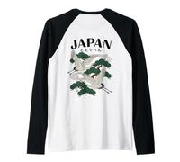 Grulla Japonesa Japón Zen Pine Tree Kanji Back Art Camiseta Manga Raglan