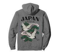 Grulla Japonesa Japón Zen Pine Tree Kanji Back Art Sudadera con Capucha