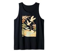 Grullas japonesas agraciadas con Flores y río Tradicional Camiseta sin Mangas