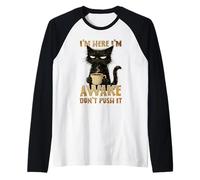 Grumpy Black Cat Coffee, Estoy Despierto, no Mejora su Estado de ánimo por la mañana Camiseta Manga Raglan