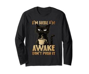 Grumpy Black Cat Coffee, Estoy Despierto, no Mejora su Estado de ánimo por la mañana Manga Larga