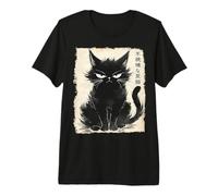 Grumpy Black Cat Neko Vintage Arte Japonés Anime Kawaii Camiseta Premium
