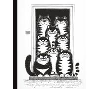 Grumpy Cats in Doorway Composition Notebook | Black & White Cat Illustration | 7.5x9.25 in | 110 Pages | College Ruled Lines