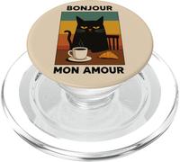 Grumpy French Black Cat Bonjour Café Retro PopSockets PopGrip para MagSafe