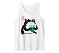 Grumpy Frog Funny Boba Tea Anime Japonés Camiseta sin Mangas