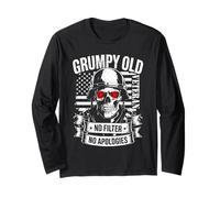 Grumpy Old Veteran Skull, Bandera de EE. UU., sin Filtro, sin disculpas Manga Larga