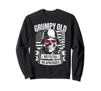 Grumpy Old Veteran Skull, Bandera de EE. UU., sin Filtro, sin disculpas Sudadera