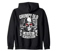 Grumpy Old Veteran Skull, Bandera de EE. UU., sin Filtro, sin disculpas Sudadera con Capucha