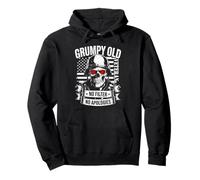 Grumpy Old Veteran Skull, Bandera de EE. UU., sin Filtro, sin disculpas Sudadera con Capucha