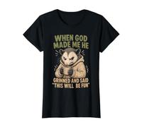 Grumpy Opossum God Made Me Funny Christian Saying Camiseta gráfica económica, Mujer, Negro, S