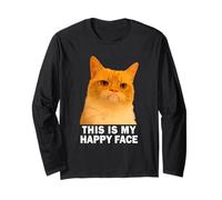 Grumpy Orange Cat This is my Happy Face Funny Weird Cat Meme Manga Larga