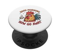 Grumpy Rooster Good Morning Now Go Away Funny Coffee PopSockets PopGrip Adhesivo