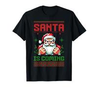 Grumpy Santa is Coming Pixel Art - Gráfico navideño Retro Camiseta
