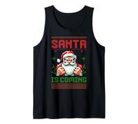 Grumpy Santa is Coming Pixel Art - Gráfico navideño Retro Camiseta sin Mangas