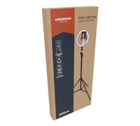 Grundig Anillo de luz para Selfie, 20 cm, trípode Ajustable de 210 cm, 80 LED, Soporte para teléfono móvil con 3 Niveles de Calor, Anillo de luz Flexible, Recargable por USB, Negro