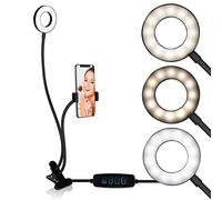 Grundig Anillo de luz para Selfie Studio - Anillo de luz - para TikTok, Instagram, Vlogs - con Abrazadera de Mesa - Cuello Flexible - USB