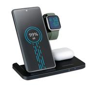 Grundig Cargador inalámbrico 3 en 1 - Estación de Carga rápida para Smartphone, Smartwatch, Auriculares - Cargador Inalámbrico iPhone y Samsung - Cargador Inalámbrico - Diseño Plegable