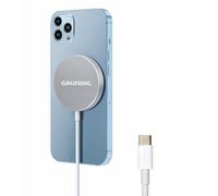 Grundig Cargador Inalámbrico iPhone y Samsung 15W - Cargador Rápido para Carga Inalámbrica - Wireless Charger con USB Tipo-C - Plata