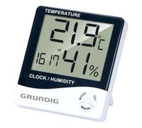 Grundig Estación meteorológica digital - Termómetro e higrómetro interior y exterior - Estación meteorológica inalámbrica con alarma y reloj - Pantalla LCD - 9,5 x 10,5 x 2 cm - Blanco/Negro
