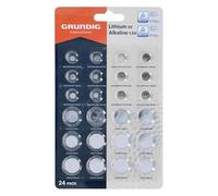 Grundig Juego de Pilas de botón, 24 Unidades, Litio 3 V y alcalinas 1,5 V, Tipo AG y CR, para Relojes, mandos a Distancia, Juguetes