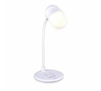 GRUNDIG Lámpara de escritorio LED 3 en 1 - Cargador de teléfono inalámbrico Tecnología Qi - Altavoz Bluetooth - Luz de lectura - Blanco