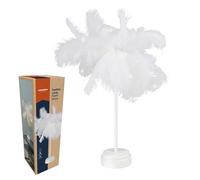 Grundig - Lámpara de mesa decorativa con 40 LED blanco cálido, lámpara de pluma blanca con 20 plumas, lámpara de ambiente a pilas, 11 x 11 x 53 cm