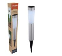 Grundig - Lámpara solar exterior para jardín con 2 LED blanco frío, luz exterior solar IP44, lámpara solar de jardín con estaca, acero inoxidable