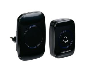 Grundig Timbre Inalámbrico - Timbre sin Cable con Alcance de 300 Metros - Pulsador Inalámbrico con Luz LED y 60 Melodías - Receptor Plug-In - Incluye Batería - Negro