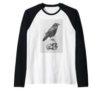 Grunge Cuervo Gótico Estética Cuervo Oculto Pájaro EMO Chica Camiseta Manga Raglan