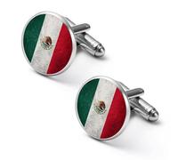 Grunge - Gemelos de moda con la bandera de México para hombre, juego de gemelos clásicos para bodas y negocios, 1.7cm, Metal, No es una piedra preciosa