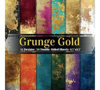 Grunge Gold Scrapbook Paper Craft Pad: 12 Colorful Golden Designs, 24 Double-Side Sheets Printed on 8.5"x8.5" Size Paper With Premium Color. Perfect ... Collage, Cardstock, Gift Wrapping Etc