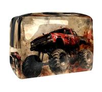 Grunge - Neceser grande de PVC para mujer, diseño de coche monstruoso rojo con cremallera, multicolor, 18.5x7.5x13cm/7.3x3x5.1in, Neceser