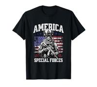 Grunge US Flag Army Skeleton Military Special Forces Camiseta
