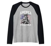 Grunge US Flag Army Skeleton Military Special Forces Camiseta Manga Raglan