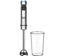 Grunkel - Batidora de Mano 1500W de Acero Inoxidable con 4 Cuchillas de Titanio, Vaso Medidor 800ml Incluido, Diseño Ergonómico, Función Turbo, Color Plateado