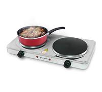 Grunkel - EHP-118 - Hornillo Eléctrico de 18,5cm de Placa. Cocina Eléctrica portátil ideal para Caravanas, Camping o Cocinas Pequeñas - 1500W - Metal forjado - Blanco (2 Inox 2500W)