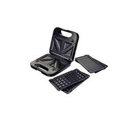 Grunkel - Sandwichera con placas intercambiables (2 sandwiches con corte, grill y 2 gofres). Superficie antideslizante y antiadherente de 850W de potencia y tacto frío. Color acero inoxidable.