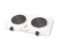 Grunkel - Hornillo eléctrico con 2 placas de 15,5 y 18,5 cm - EHP-218 - Cocina Eléctrica portátil ideal para Caravanas, Camping o Cocinas Pequeñas. Apta para todas las sartenes -1000W + 1500W- Blanco